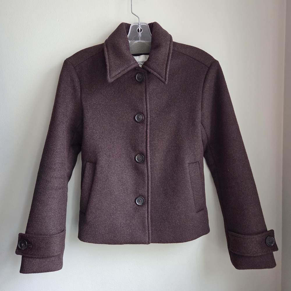 Abercrombie & Fitch EUC Dark Coffee Cropped Wool-Blend Coat Jacket  XXS